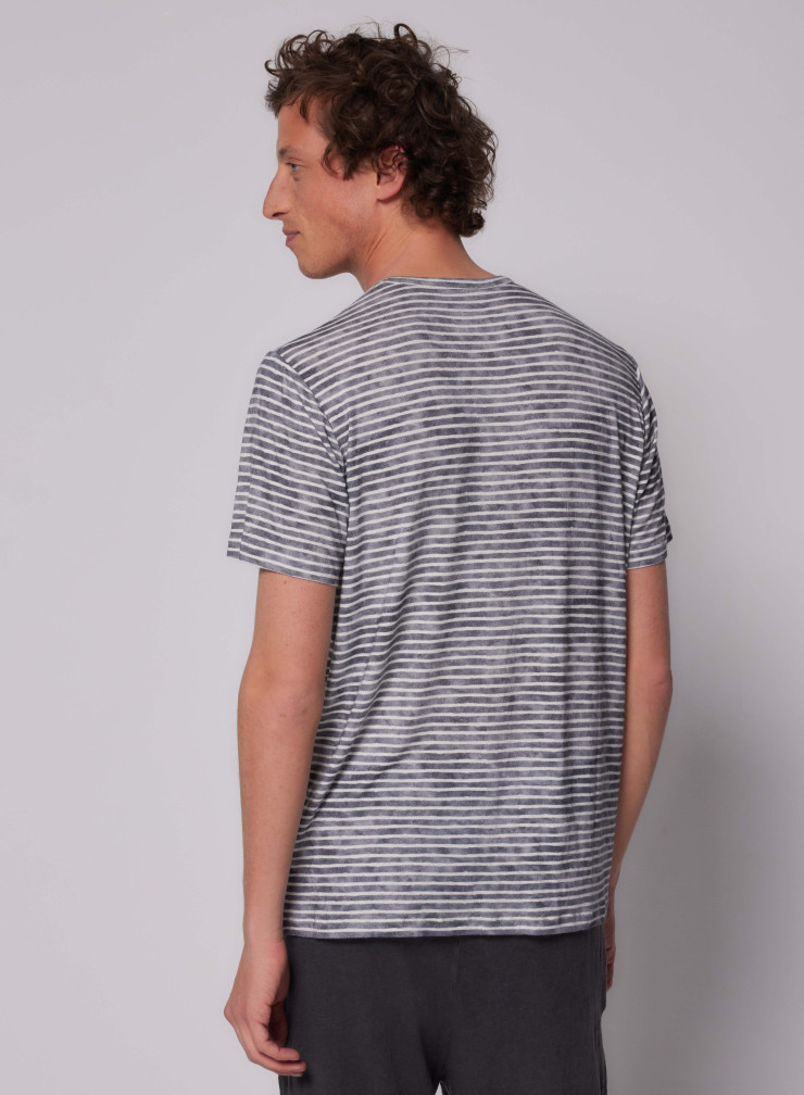 Round Neck Short Sleeve T-shirt in Viscose / Linen / Elastane