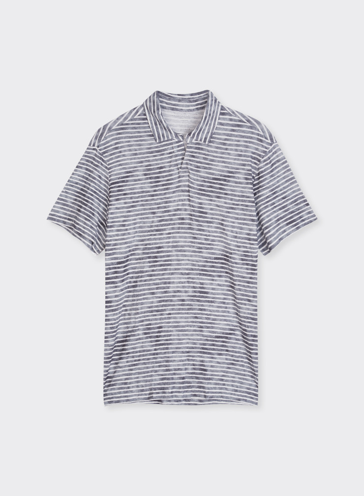 Polo-Shirt mit kurzen Ärmeln aus Viskose / Leinen / Elasthan