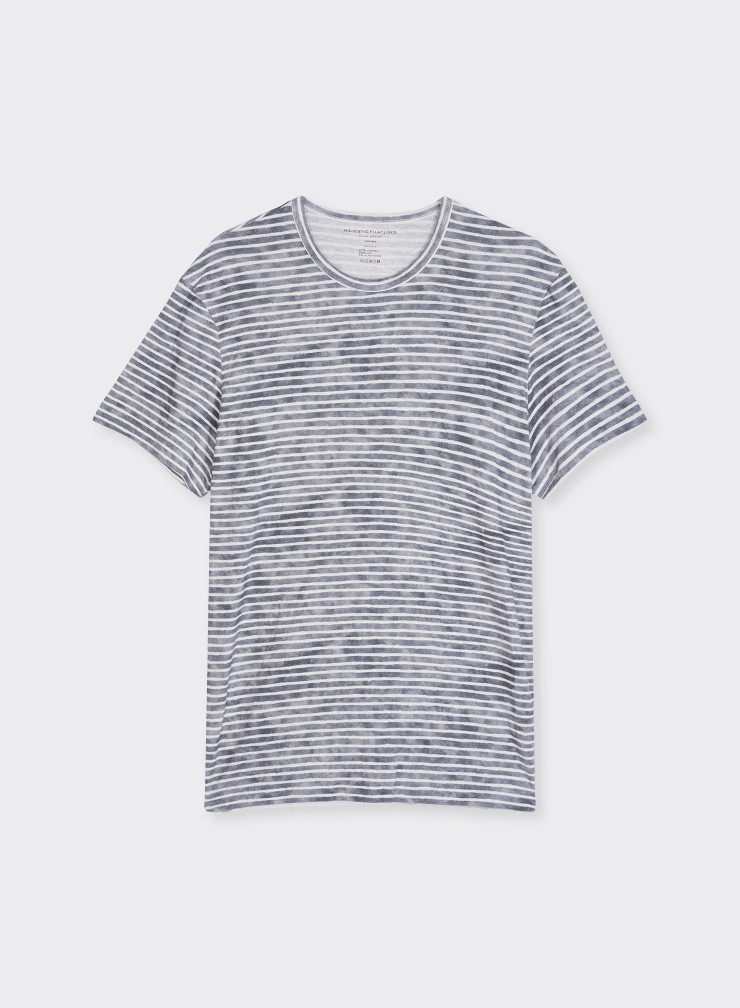 Round Neck Short Sleeve T-shirt in Viscose / Linen / Elastane