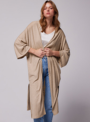 Kimono Sleeve Vest in Linen / Elastane