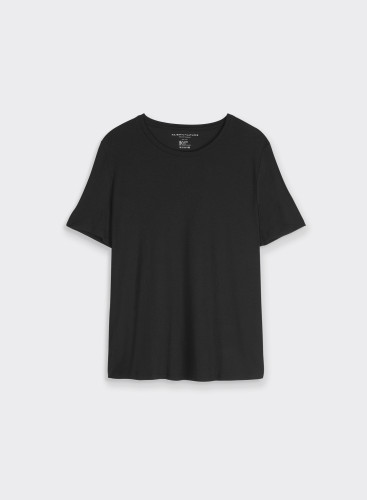 T-Shirt mit gerippten Ärmeln und Ellbogen aus Modal / Baumwolle / Seide
