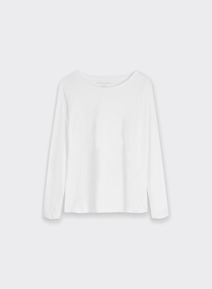 Cotton long sleeve boat neck t-shirt