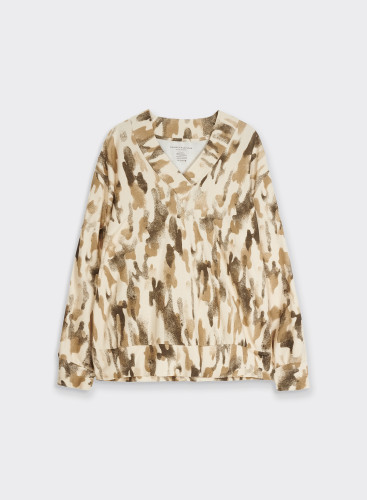 Sweatshirt mit V-Ausschnitt in Camouflage aus Viskose / Elastan