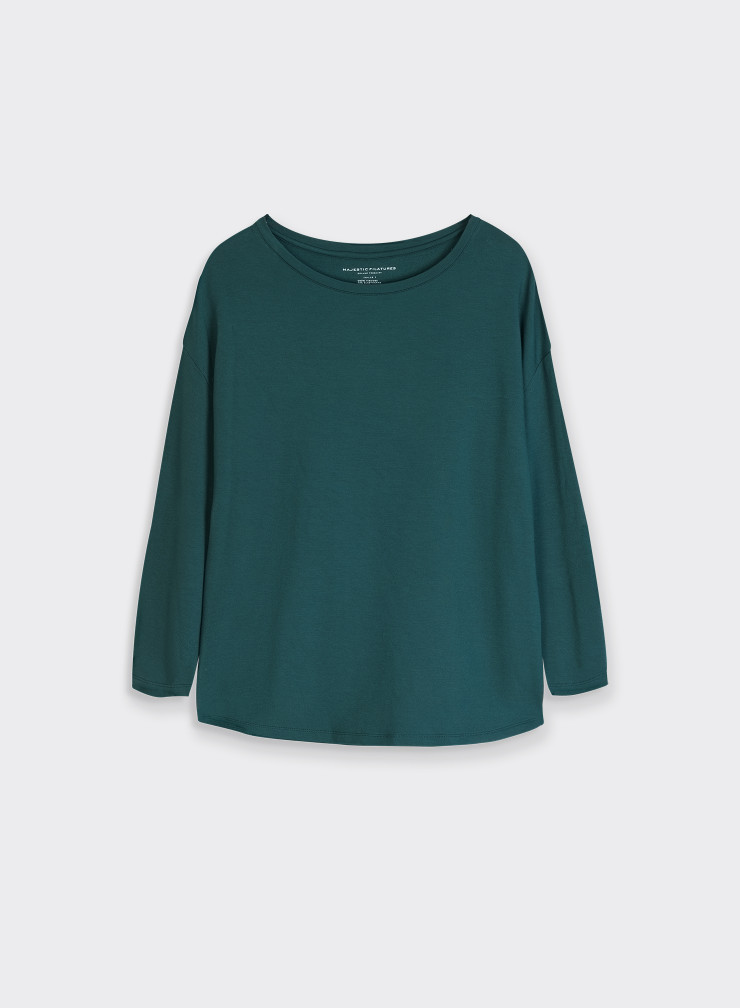 Green Viscose / Elastane Boatneck T-Shirt WOMEN
