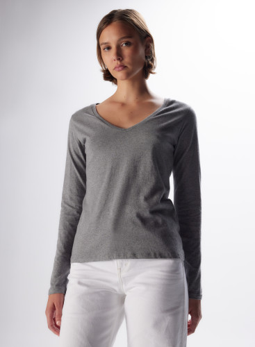 Cotton V-Neck Long Sleeve T-Shirt