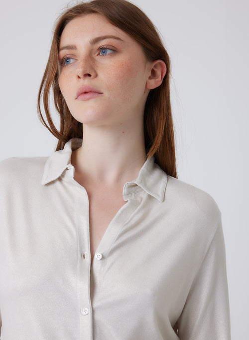 Camisa blanca con mangas 3/4 en viscosa©©y elastano - MAJESTIC FILATURES