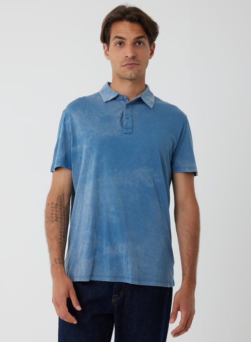 Blue short-sleeved polo shirt in organic cotton - MAJESTIC FILATURES