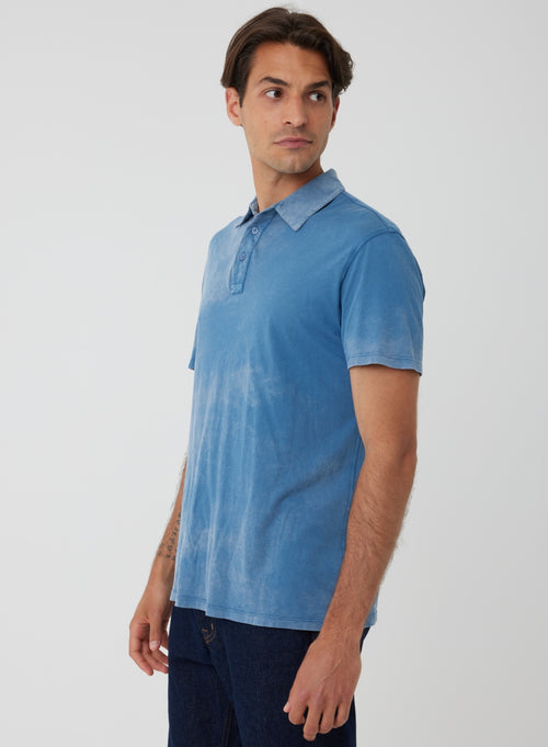 Polo azul de manga corta en algodón orgánico - MAJESTIC FILATURES