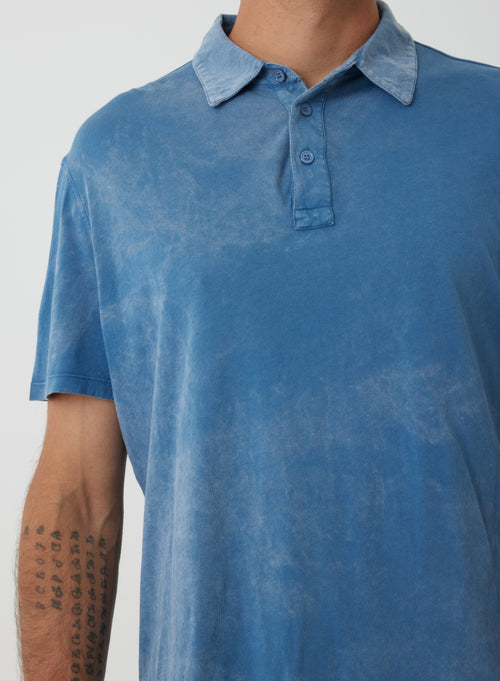 Polo azul de manga corta en algodón orgánico - MAJESTIC FILATURES