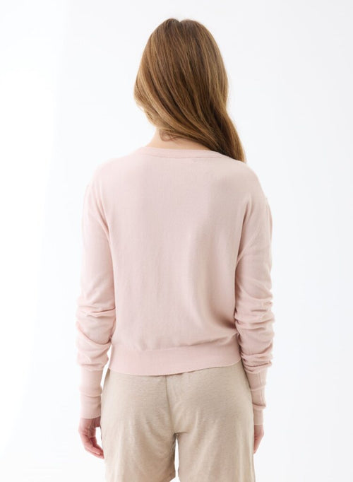 Langarm-Strickjacke in Puderfarben mit V-Ausschnitt aus Bio-Baumwolle / Elasthan - MAJESTIC FILATURES