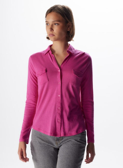 Chemise Rose fluo Manches Longues en Coton et Cachemire - MAJESTIC FILATURES