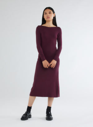 Robe Violet Col Bateau Manches Longues en Viscose / Elasthanne - MAJESTIC FILATURES