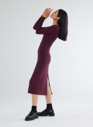 Robe Violet Col Bateau Manches Longues en Viscose / Elasthanne - MAJESTIC FILATURES