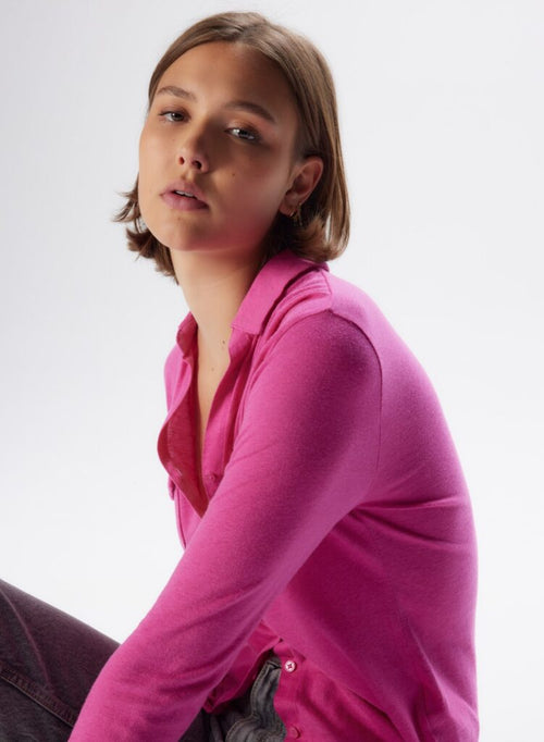 Chemise Rose fluo Manches Longues en Coton et Cachemire - MAJESTIC FILATURES