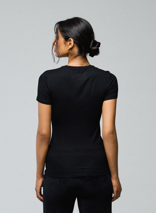 T-shirt Noir Col Rond Manches Courtes en Viscose et Élasthanne - MAJESTIC FILATURES