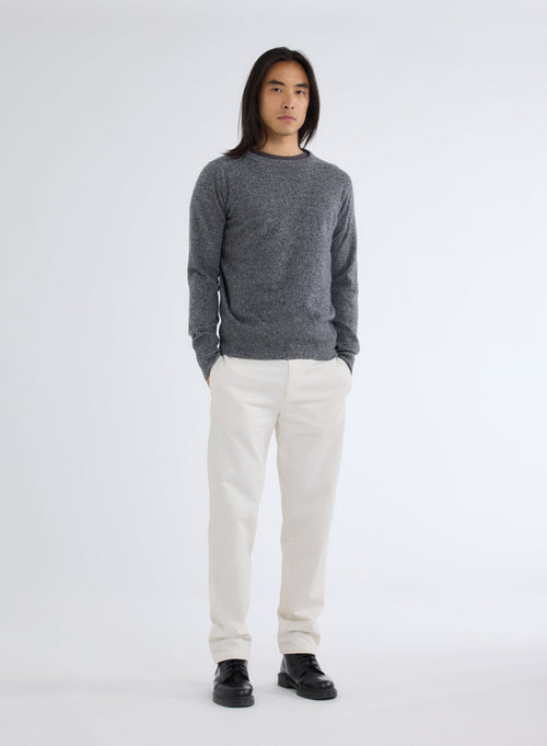 Grau melierter Pullover mit Rundhalsausschnitt und langen Ärmeln aus 100% Kaschmir - MAJESTIC FILATURES