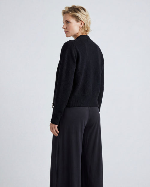 Gilet Noir Col Rond Manches Longues en Raccoon / Polyamide - MAJESTIC FILATURES
