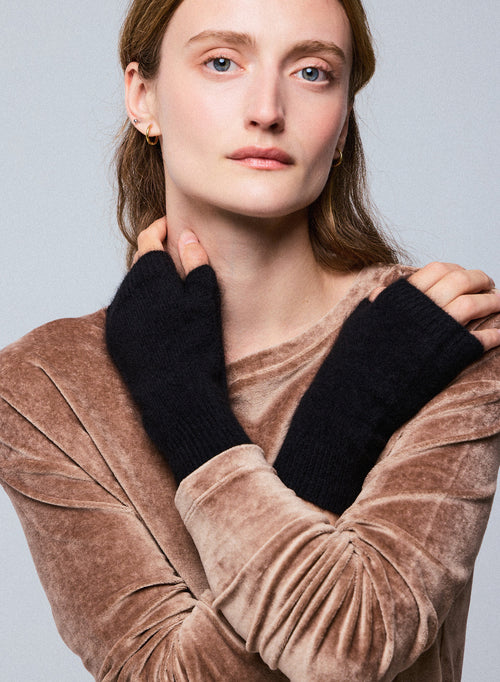 Manoplas negras de lana Raccon / Poliamida - MAJESTIC FILATURES