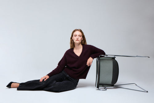 Pull Violet Col V Manches Longues en Raccon wool / Polyamide - MAJESTIC FILATURES