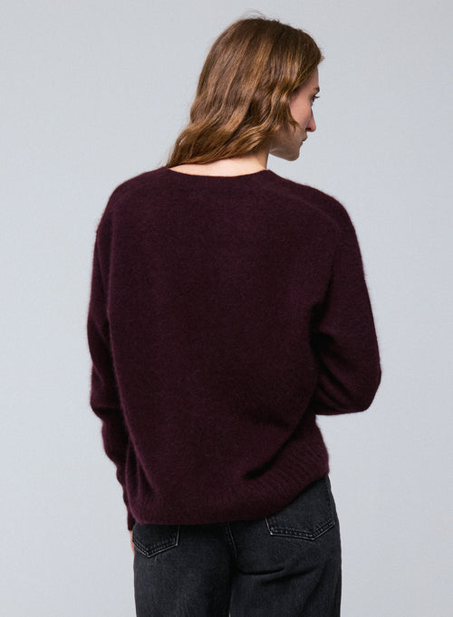 Pull Violet Col V Manches Longues en Raccon wool / Polyamide - MAJESTIC FILATURES