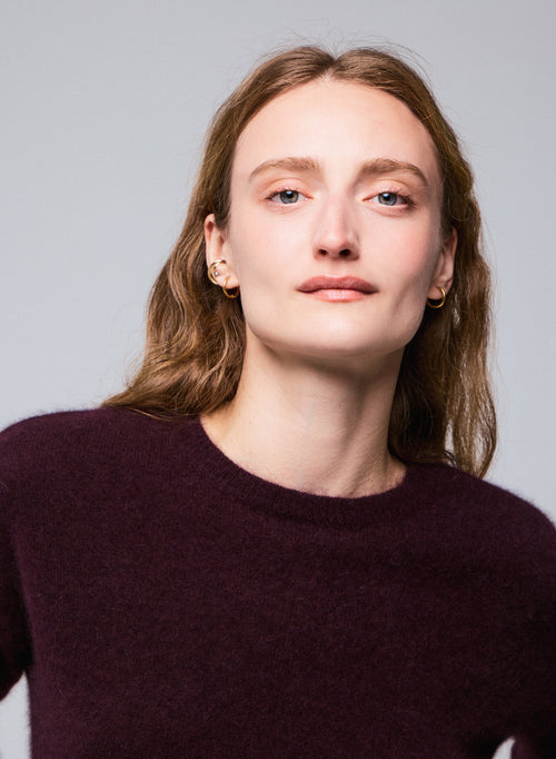 Pull Aubergine Col Rond Manches Longues en Raccoon / Polyamide - MAJESTIC FILATURES