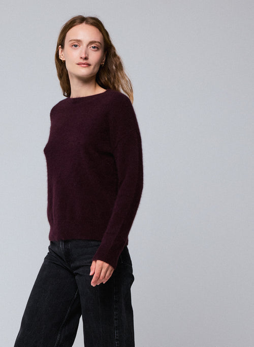 Pull Aubergine Col Rond Manches Longues en Raccoon / Polyamide - MAJESTIC FILATURES