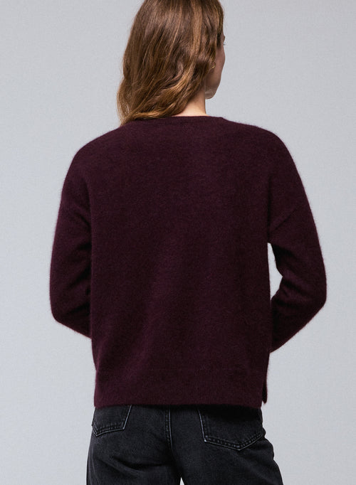 Pull Aubergine Col Rond Manches Longues en Raccoon / Polyamide - MAJESTIC FILATURES