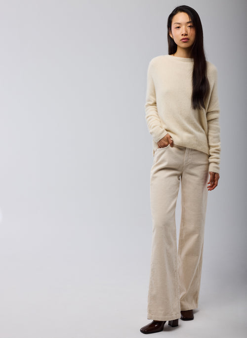 Pull Blanc Col Rond Manches Longues en Raccoon/ Polyamide - MAJESTIC FILATURES