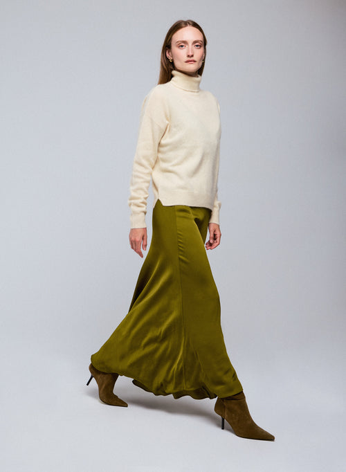 Pull Écru Col Roulé Manches Longues en Raccoon - MAJESTIC FILATURES