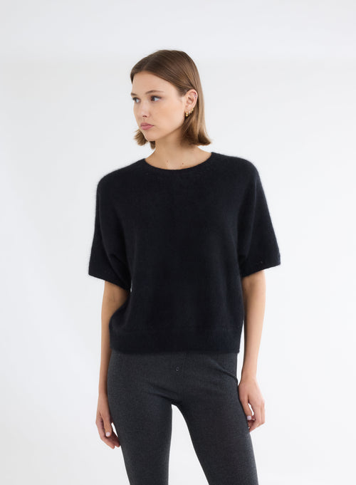 Schwarzer Pullover mit Rundhalsausschnitt - MAJESTIC FILATURES
