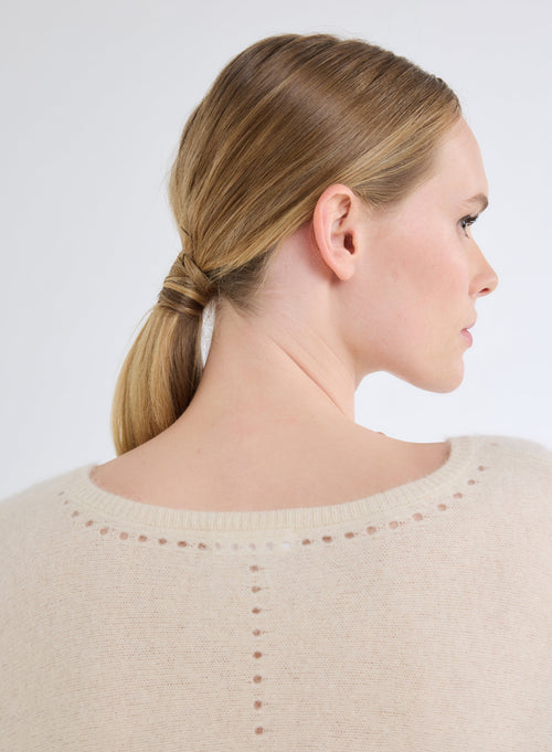 Jersey crudo de cuello abierto con mangas al codo en Raccoon - MAJESTIC FILATURES