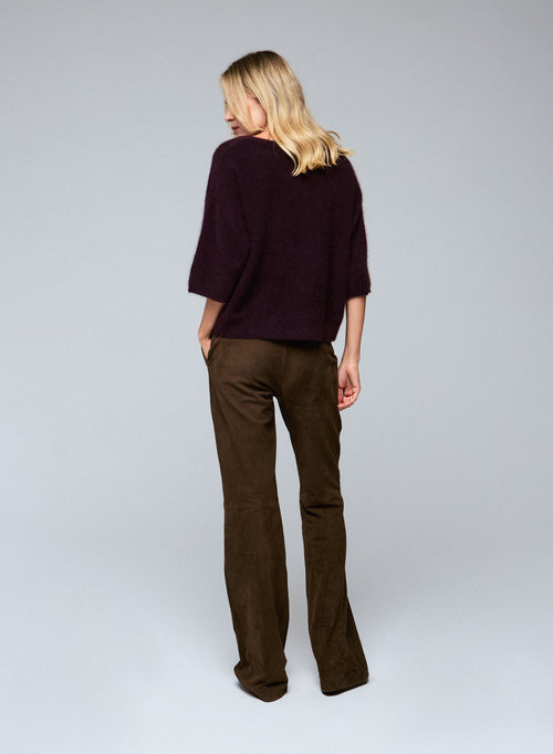 Pull Aubergine Col Rond Manches Kimono en Raccon wool / Polyamide - MAJESTIC FILATURES