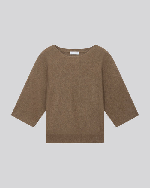 Pull Beige Col Rond Manches Kimono en Raccoon / Polyamide - MAJESTIC FILATURES