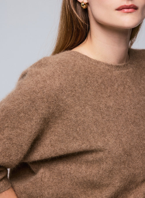 Pull Beige Col Rond Manches Kimono en Raccoon / Polyamide - MAJESTIC FILATURES