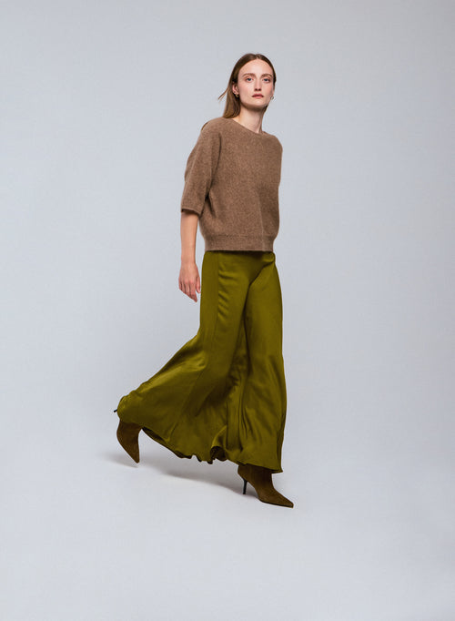 Pull Beige Col Rond Manches Kimono en Raccoon / Polyamide - MAJESTIC FILATURES