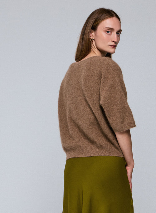 Pull Beige Col Rond Manches Kimono en Raccoon / Polyamide - MAJESTIC FILATURES