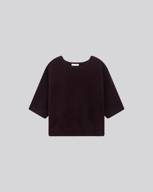 Pull Aubergine Col Rond Manches Kimono en Raccon wool / Polyamide - MAJESTIC FILATURES