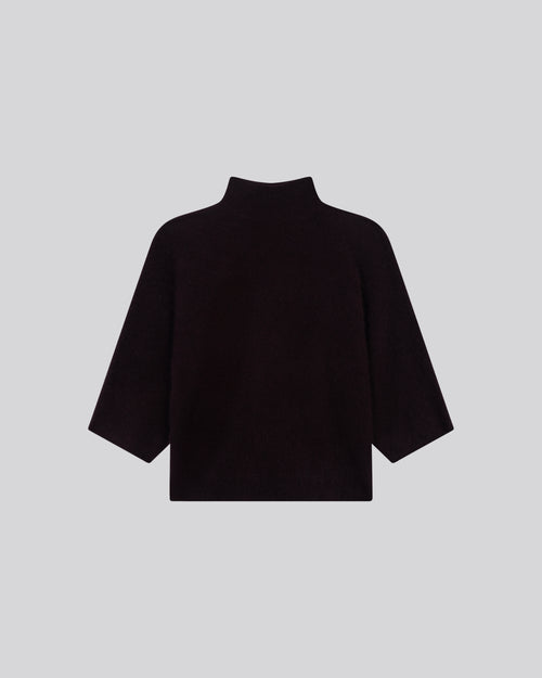 Pull Aubergine Col Roulé Manches Kimono en Raccoon / Polyamide - MAJESTIC FILATURES