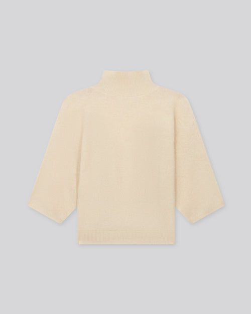 White Turtleneck Kimono Sleeves Sweater in Raccoon wool / Polyamide - MAJESTIC FILATURES