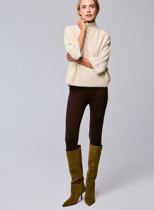 White Turtleneck Kimono Sleeves Sweater in Raccoon wool / Polyamide - MAJESTIC FILATURES