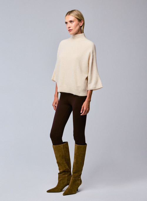 White Turtleneck Kimono Sleeves Sweater in Raccoon wool / Polyamide - MAJESTIC FILATURES
