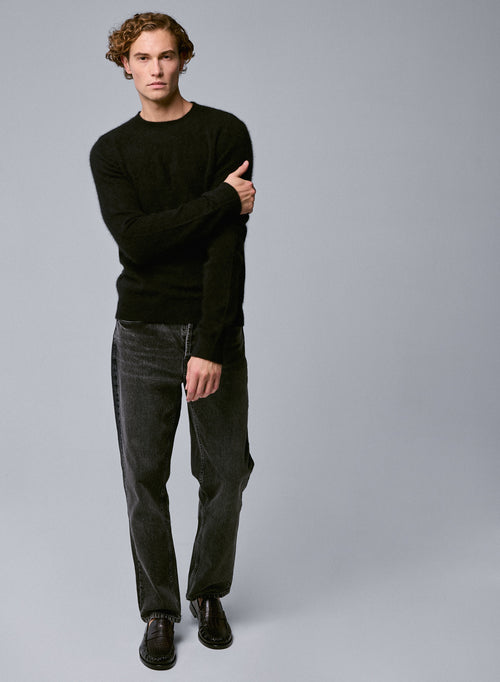 Pull Noir Col Rond Manches Longues en Raccon wool / Polyamide - MAJESTIC FILATURES