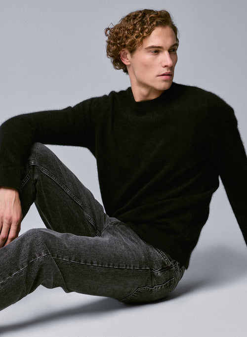 Pull Noir Col Rond Manches Longues en Raccon wool / Polyamide - MAJESTIC FILATURES