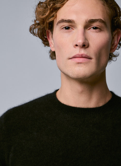 Pull Noir Col Rond Manches Longues en Raccon wool / Polyamide - MAJESTIC FILATURES