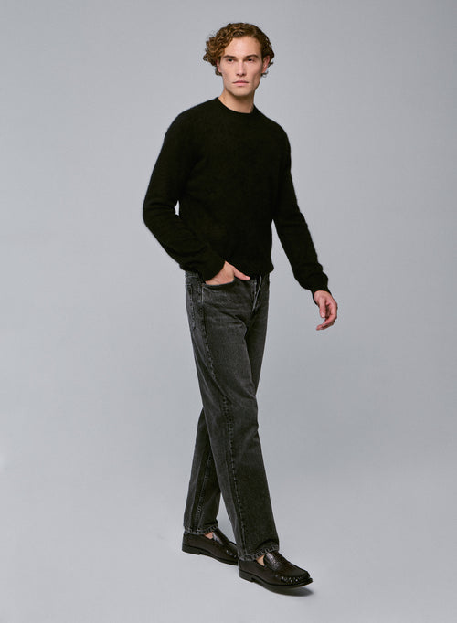 Pull Noir Col Rond Manches Longues en Raccon wool / Polyamide - MAJESTIC FILATURES