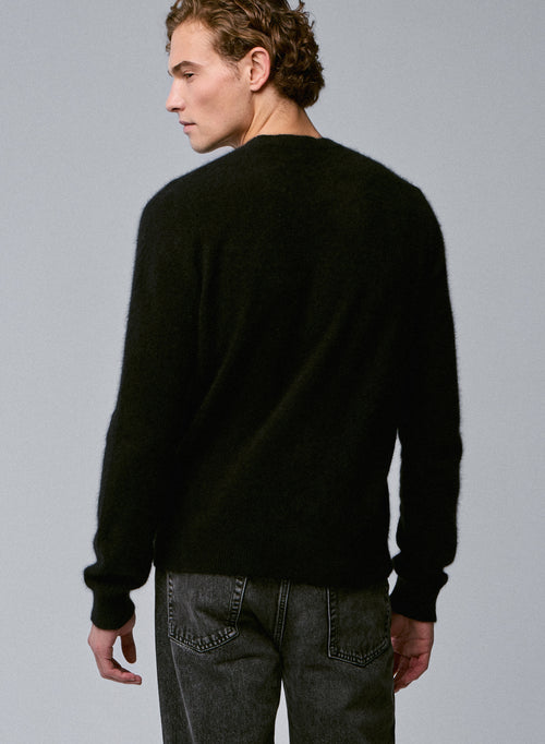 Pull Noir Col Rond Manches Longues en Raccon wool / Polyamide - MAJESTIC FILATURES