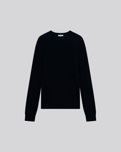 Marineblauer Langarmpullover mit Rundhalsausschnitt aus Raccon-Wolle / Polyamid - MAJESTIC FILATURES