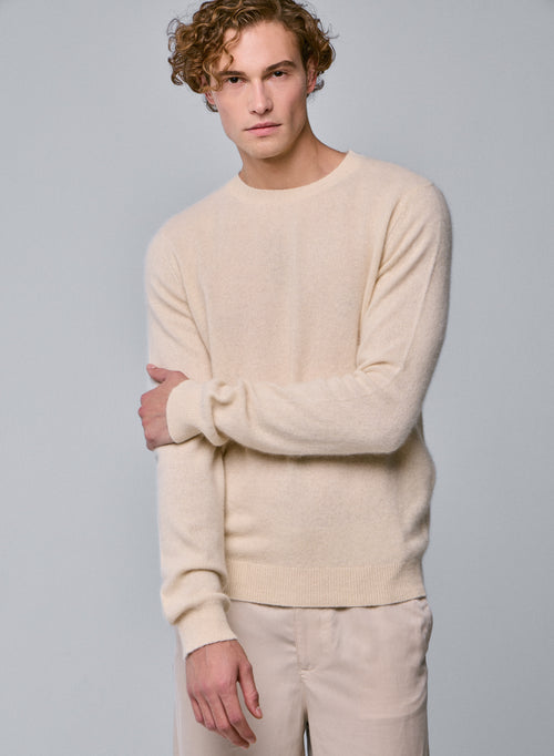Pull Blanc Col Rond Manches Longues en Raccon wool / Polyamide - MAJESTIC FILATURES