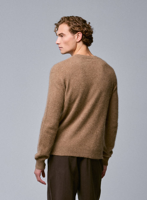Beige langärmeliger Pullover mit Rundhalsausschnitt aus Raccon-Wolle / Polyamid - MAJESTIC FILATURES
