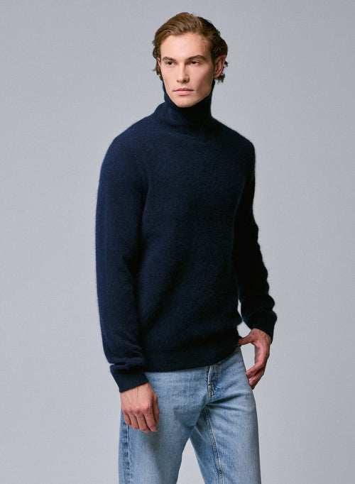 Pull Marine Col Roulé Manches Longues en Raccon wool / Polyamide - MAJESTIC FILATURES
